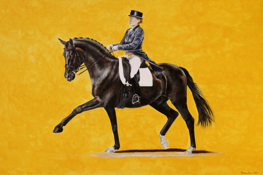 Dressurpferd im starken Trab mit Reiter Acryl Acrylgemälde Pferdegemälde Dressur Pferdeportrait Fineart Horses