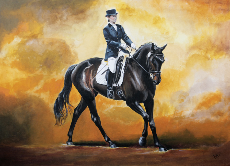 Dressurpferd im Galopp mit Reiter Acryl Acrylgemälde Pferdegemälde Dressur Pferdeportrait Fineart Horses